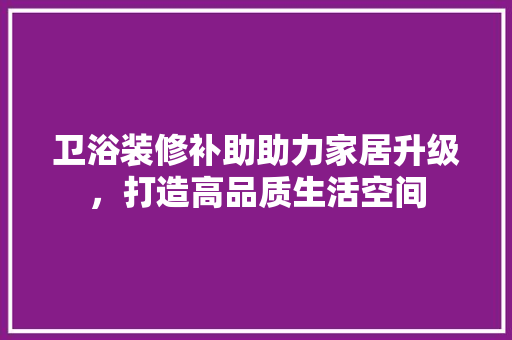 卫浴装修补助助力家居升级，打造高品质生活空间