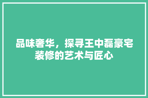 品味奢华，探寻王中磊豪宅装修的艺术与匠心
