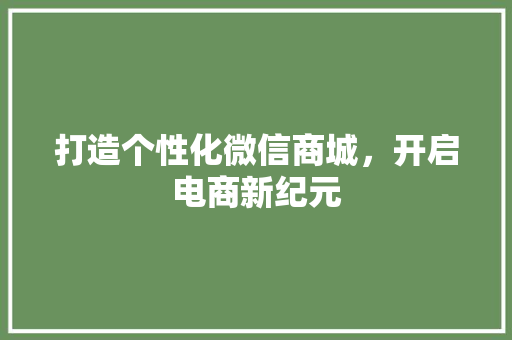 打造个性化微信商城，开启电商新纪元
