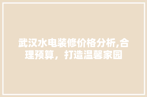 武汉水电装修价格分析,合理预算，打造温馨家园
