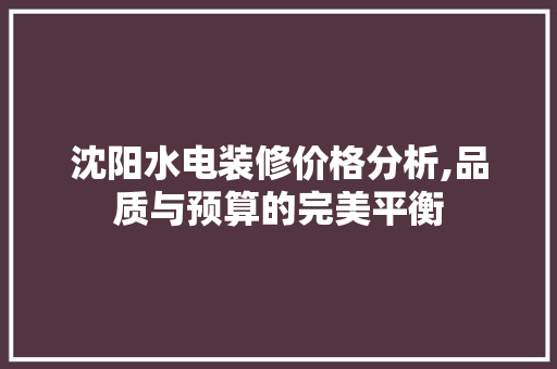 沈阳水电装修价格分析,品质与预算的完美平衡 家居装修