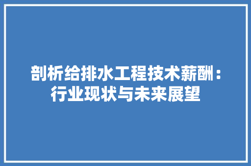 剖析给排水工程技术薪酬：行业现状与未来展望 家居装修