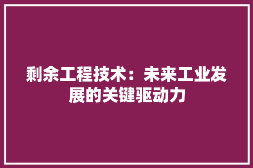 剩余工程技术：未来工业发展的关键驱动力