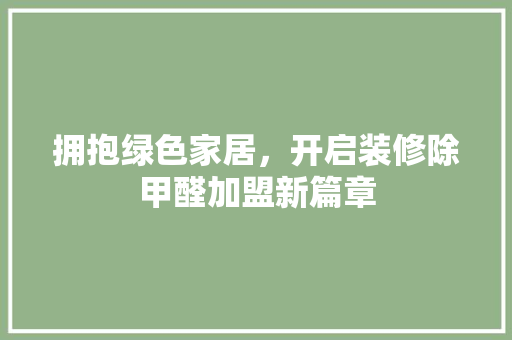 拥抱绿色家居，开启装修除甲醛加盟新篇章