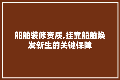 船舶装修资质,挂靠船舶焕发新生的关键保障
