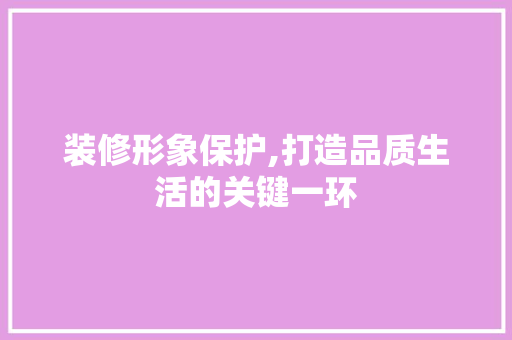 装修形象保护,打造品质生活的关键一环