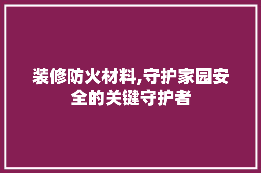装修防火材料,守护家园安全的关键守护者 中式风格装饰
