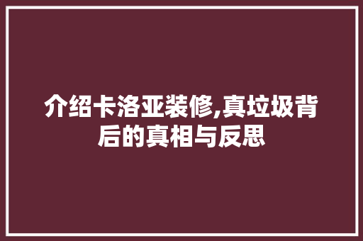 介绍卡洛亚装修,真垃圾背后的真相与反思 中式风格装饰