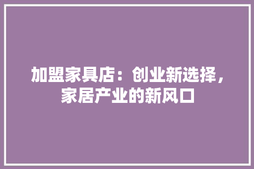 加盟家具店：创业新选择，家居产业的新风口 家居装修