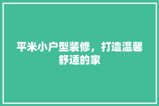 平米小户型装修，打造温馨舒适的家 木雕艺术