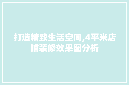 打造精致生活空间,4平米店铺装修效果图分析