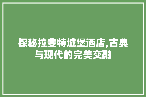 探秘拉斐特城堡酒店,古典与现代的完美交融 家居装修