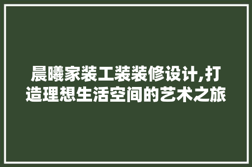 晨曦家装工装装修设计,打造理想生活空间的艺术之旅