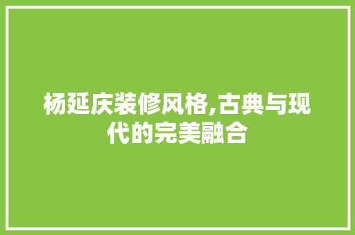 杨延庆装修风格,古典与现代的完美融合