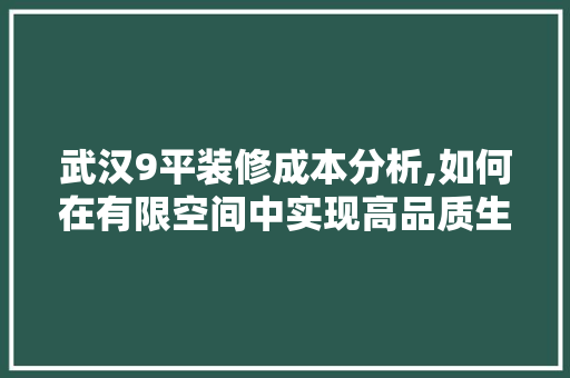 武汉9平装修成本分析,如何在有限空间中实现高品质生活 现代风格装饰