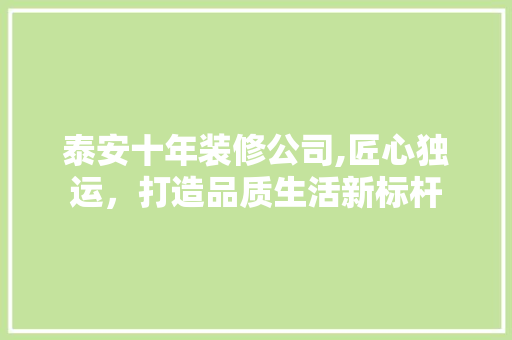 泰安十年装修公司,匠心独运，打造品质生活新标杆 现代风格装饰