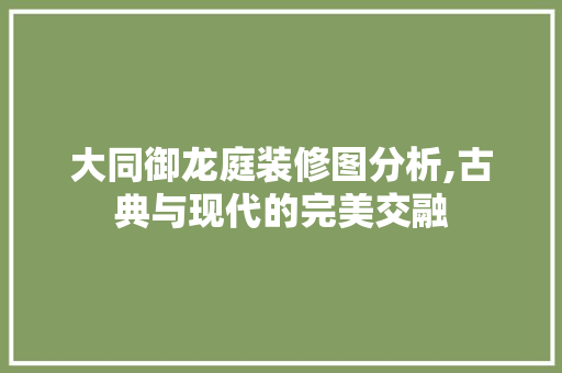 大同御龙庭装修图分析,古典与现代的完美交融