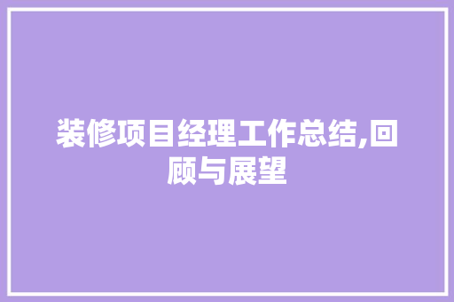 装修项目经理工作总结,回顾与展望
