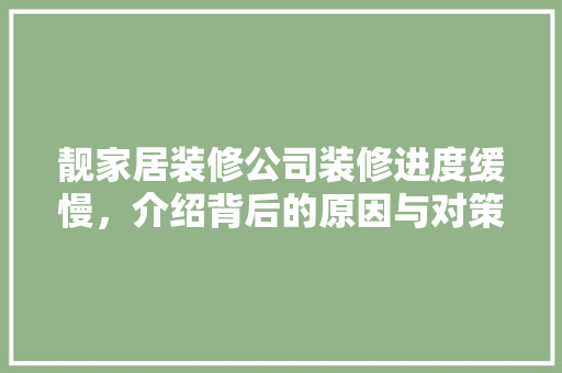靓家居装修公司装修进度缓慢，介绍背后的原因与对策 室内设计