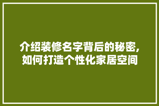 介绍装修名字背后的秘密,如何打造个性化家居空间