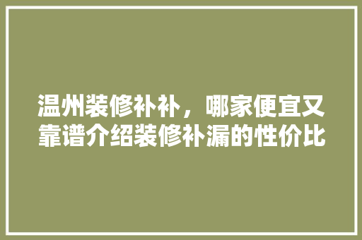温州装修补补，哪家便宜又靠谱介绍装修补漏的性价比之选 软装设计