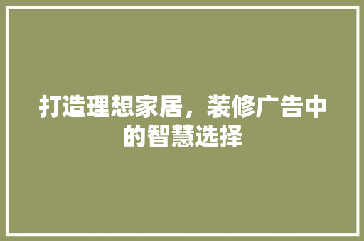 打造理想家居，装修广告中的智慧选择