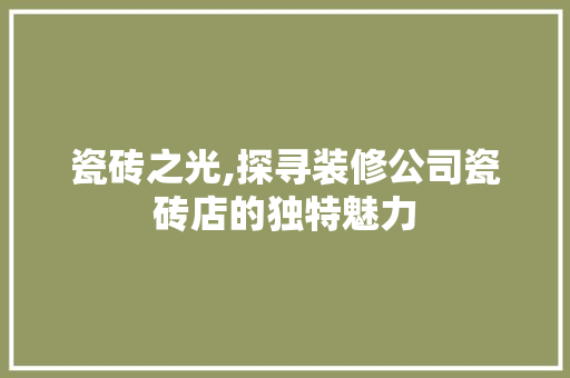 瓷砖之光,探寻装修公司瓷砖店的独特魅力
