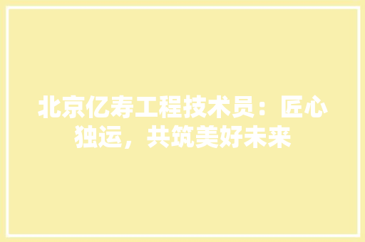 北京亿寿工程技术员：匠心独运，共筑美好未来 家居装修