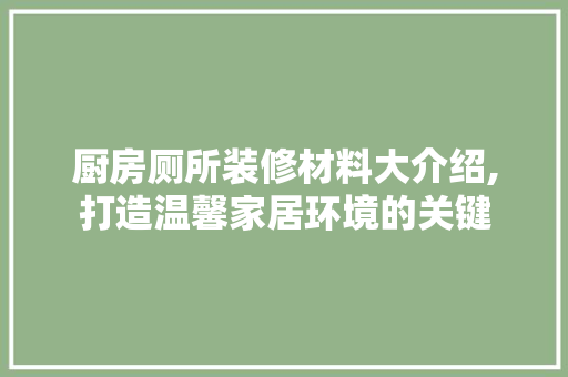 厨房厕所装修材料大介绍,打造温馨家居环境的关键