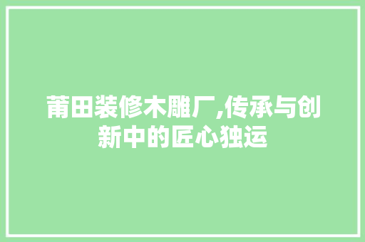 莆田装修木雕厂,传承与创新中的匠心独运