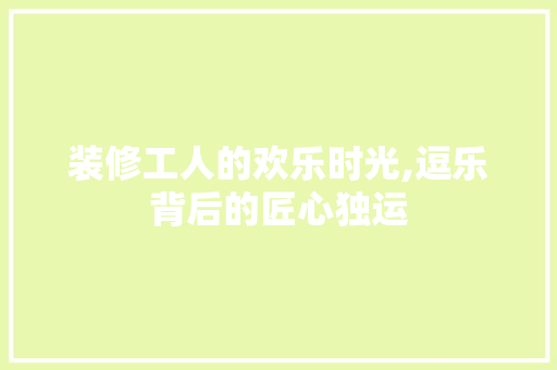 装修工人的欢乐时光,逗乐背后的匠心独运