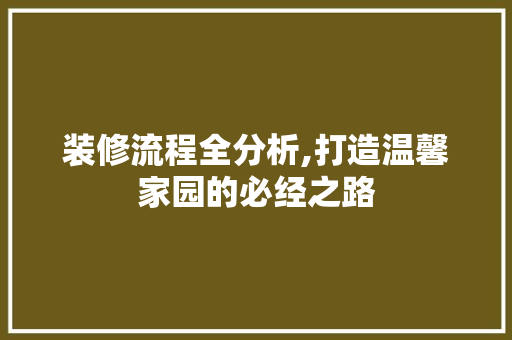 装修流程全分析,打造温馨家园的必经之路 木雕艺术