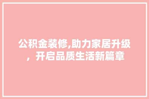 公积金装修,助力家居升级，开启品质生活新篇章 软装设计