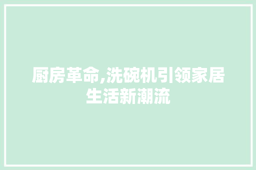 厨房革命,洗碗机引领家居生活新潮流