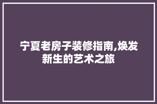 宁夏老房子装修指南,焕发新生的艺术之旅