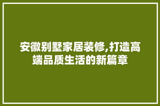 安徽别墅家居装修,打造高端品质生活的新篇章 现代风格装饰