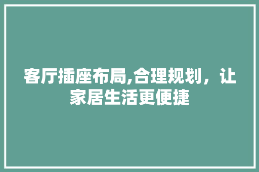 客厅插座布局,合理规划，让家居生活更便捷 中式风格装饰