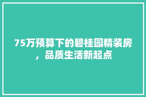75万预算下的碧桂园精装房，品质生活新起点 家居装修