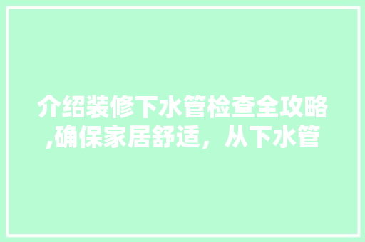 介绍装修下水管检查全攻略,确保家居舒适，从下水管开始