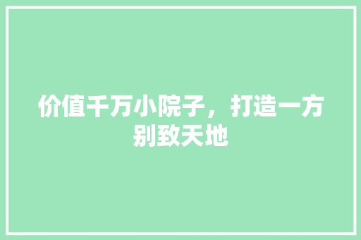 价值千万小院子，打造一方别致天地
