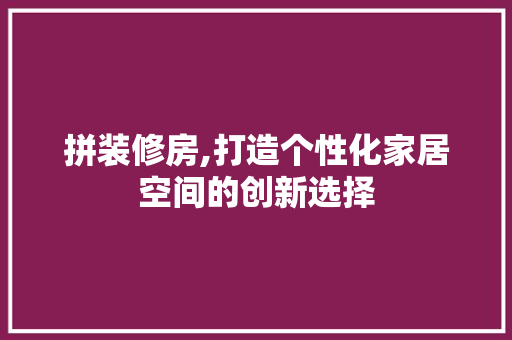 拼装修房,打造个性化家居空间的创新选择