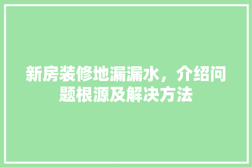 新房装修地漏漏水，介绍问题根源及解决方法