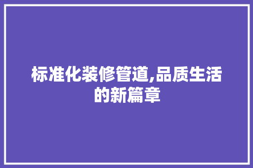 标准化装修管道,品质生活的新篇章