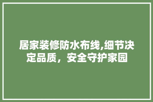 居家装修防水布线,细节决定品质，安全守护家园