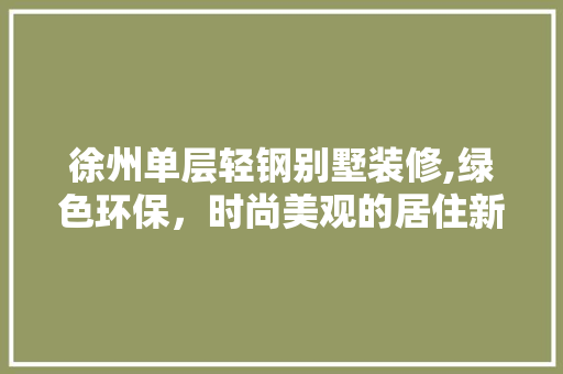 徐州单层轻钢别墅装修,绿色环保，时尚美观的居住新选择