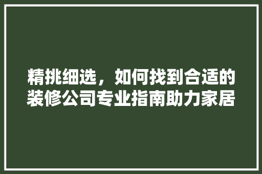 精挑细选，如何找到合适的装修公司专业指南助力家居焕新