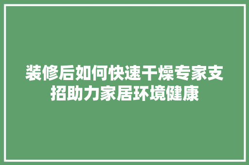 装修后如何快速干燥专家支招助力家居环境健康 家居装修