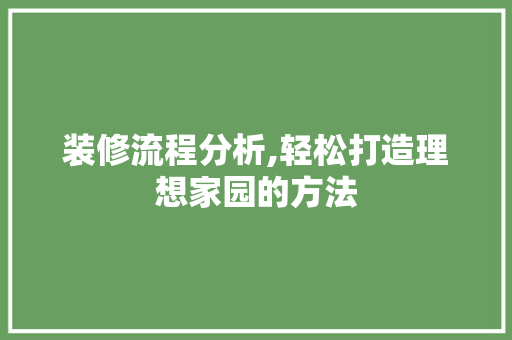 装修流程分析,轻松打造理想家园的方法 木雕艺术