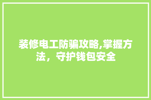 装修电工防骗攻略,掌握方法，守护钱包安全