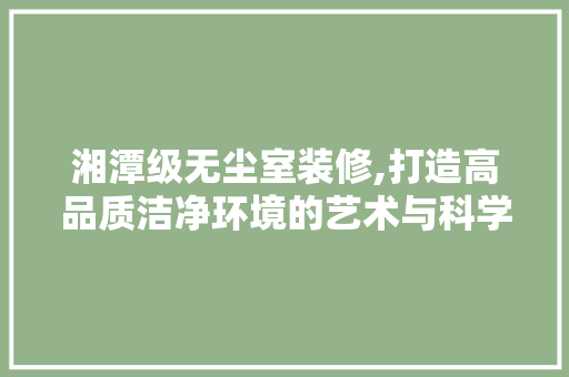 湘潭级无尘室装修,打造高品质洁净环境的艺术与科学